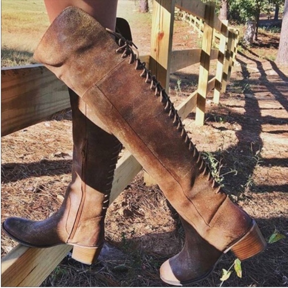 Diba True Sunset Sail Brown Leather Over the Knee Distressed Boots Size 8.5 - Picture 12 of 16